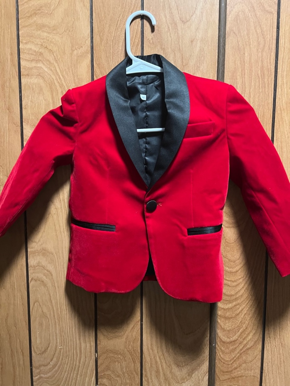 Kids Red Velvet Blazer with Black Satin Shawl Lapel